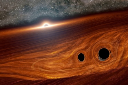 Вращающиеся вокруг друг друга черные дыры могут наклоняться синхронно